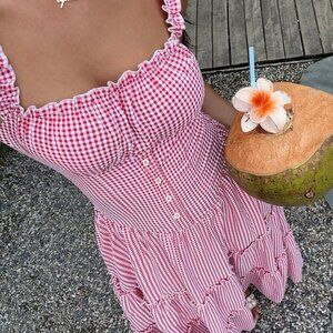 Red And White Casual Women's Elegant Flowy Dress